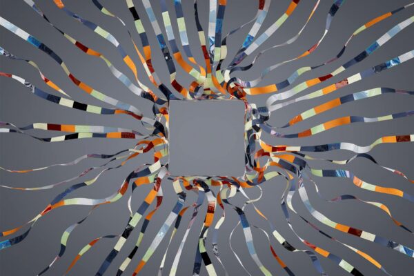 Vivid 3D rendering of dynamic colorful ribbons forming a square in abstract digital art.