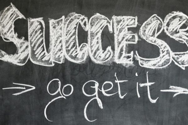 Motivational chalkboard with 'Success - go get it' written in chalk.