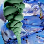 Vibrant 3D abstract artwork showcasing metallic textures against a clear sky.